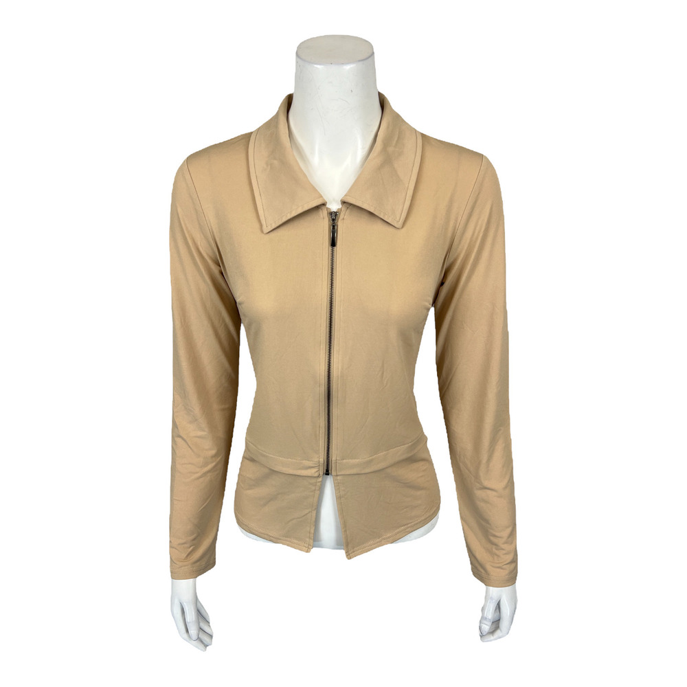 Truth + Style Women's Cropped Matte Jersey Zip Front Jacket Tan XX-Small Size